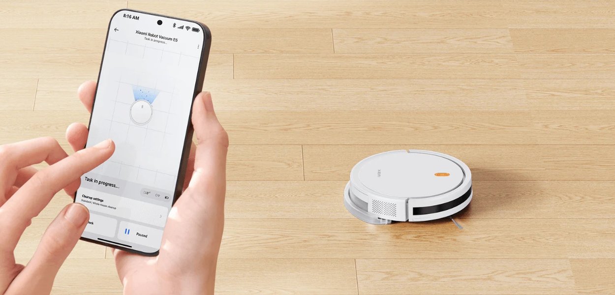 جارو رباتیک شیائومی | Mi Robot Vacuum E5 با قدرت مکش 2000Pa، طراحی باریک و سیستم ترکیبی جارو و تی‌کشی