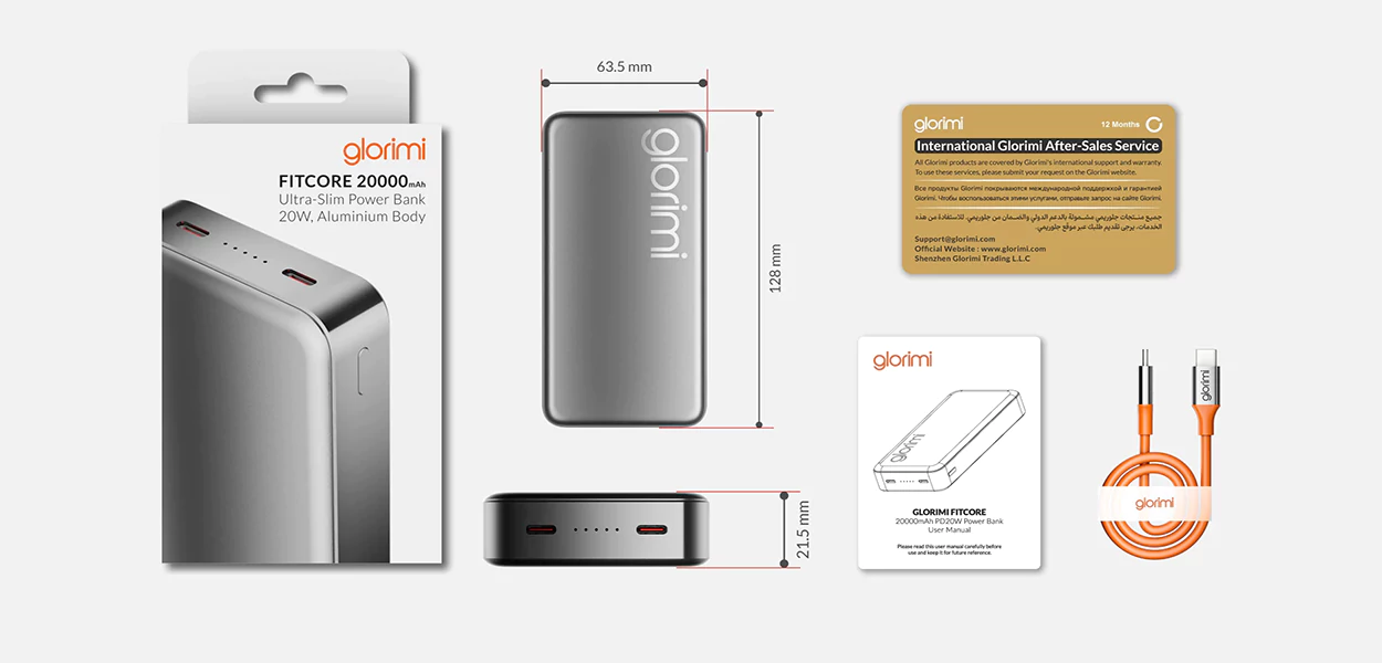 پاوربانک 20000mAh گلوریمی | Glorimi Power Bank FitCore 20000mAh